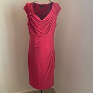Lauren Ralph Lauren Pink Cowl Neck Sheath Midi Dress